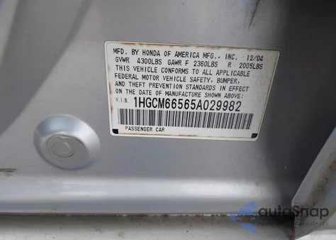 2005 Honda Accord 3.0 Ex from USA, damaged, VIN 1HGCM66565A029982